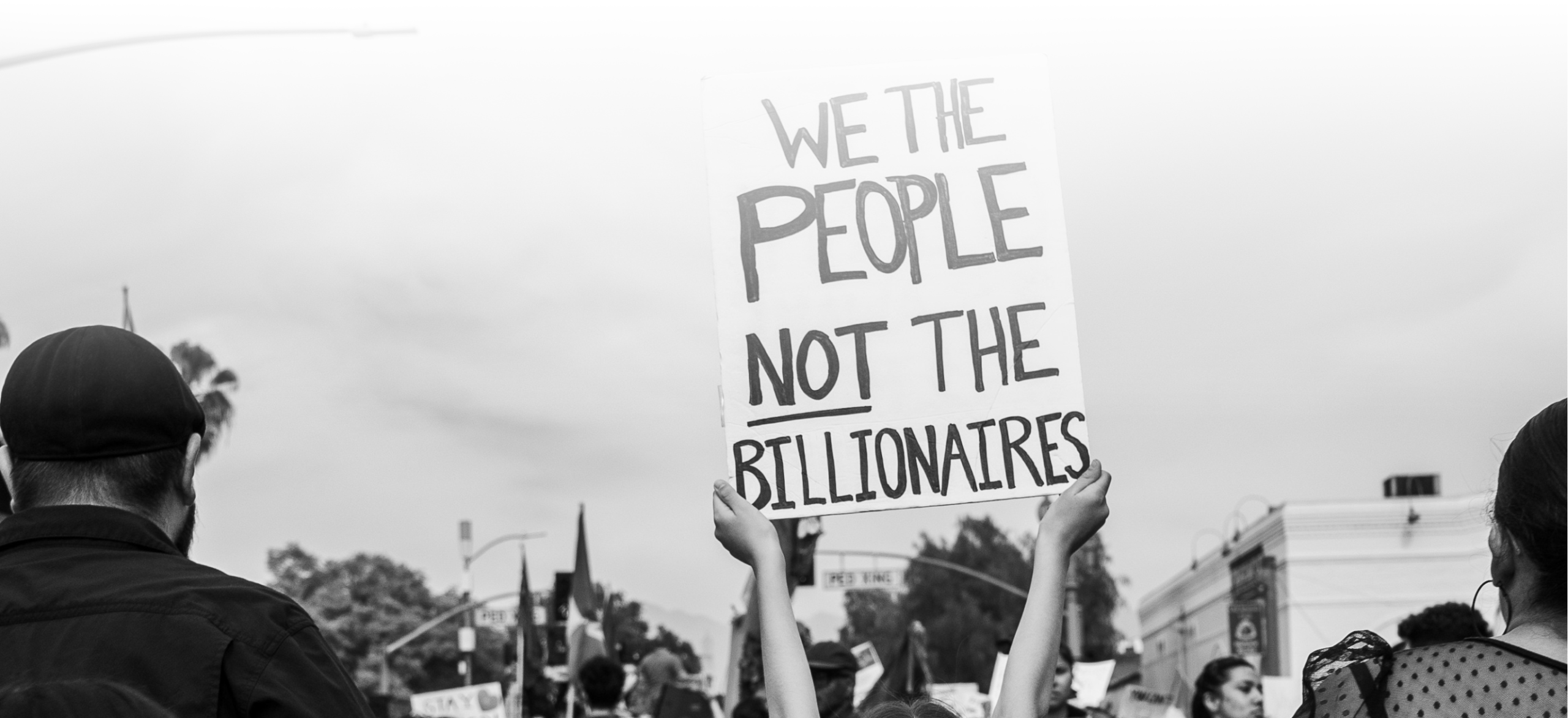 "We Are the People Not the Billionaires" sign at a protest